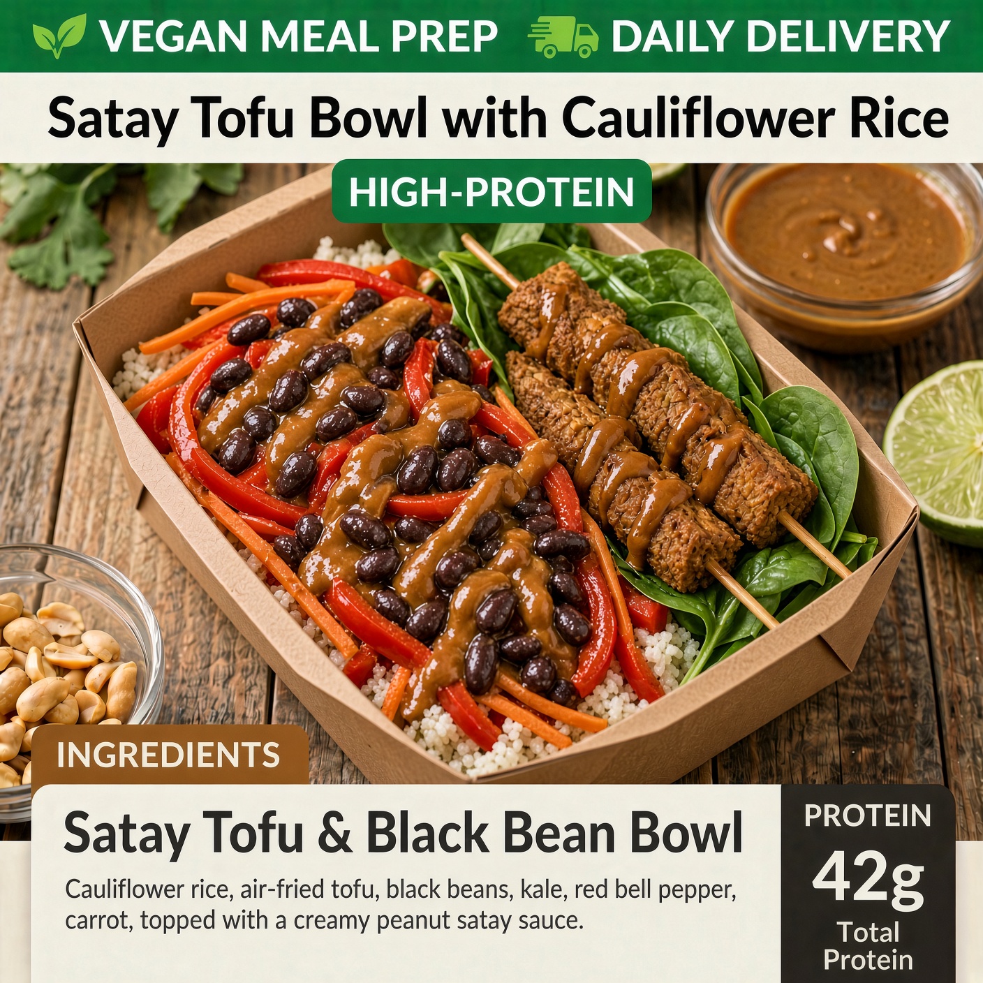 Satay Black Bean Vegan BBQ Cauliflower Rice