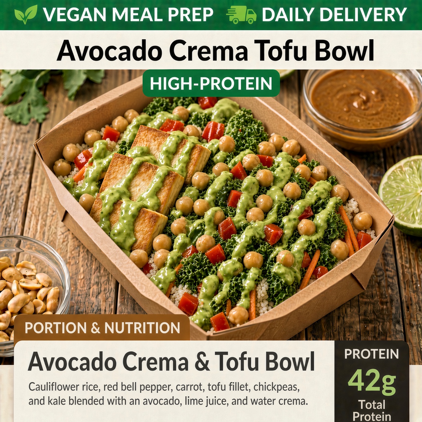 Avocado Crema Tofu Kale Bowl