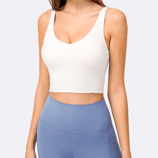 Women Sports High Support Bra Pads Deep V Crop Tank Top Women Sports High Support Bra Pads Deep V Crop Tank Top