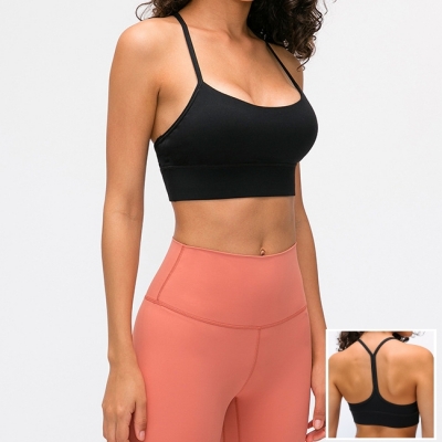 Women Sports Sexy Y Back High Support Push Up Spaghetti Strap Bra Top
