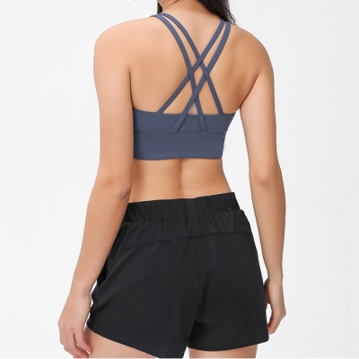 Women Sports Cross Back High Support Push Up High Neck Bra Top