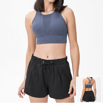 Women Sports Cross Back High Support Push Up High Neck Bra Top