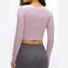 Women Sports Front Hollow Bra Pads Crop Long Sleeve Top Women Sports Front Hollow Bra Pads Crop Long Sleeve Top