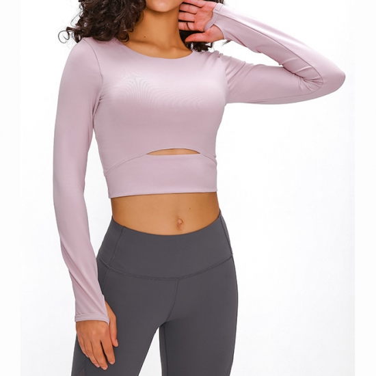 Women Sports Front Hollow Bra Pads Crop Long Sleeve Top Women Sports Front Hollow Bra Pads Crop Long Sleeve Top