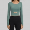 Women Sports Front Hollow Bra Pads Crop Long Sleeve Top Women Sports Front Hollow Bra Pads Crop Long Sleeve Top