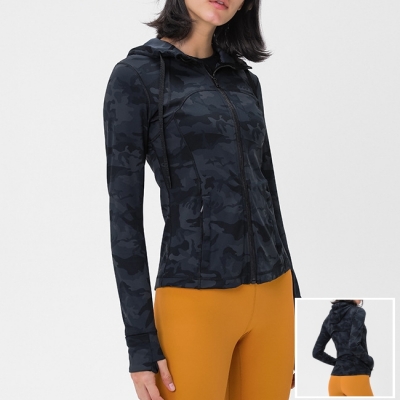 Women Sports Black Camo Zip-Up Hoodie