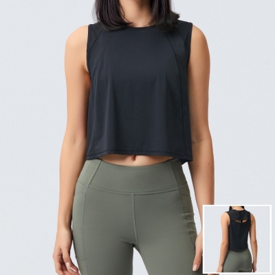 Women Sports Mesh Hollow Back Crop Tank Top